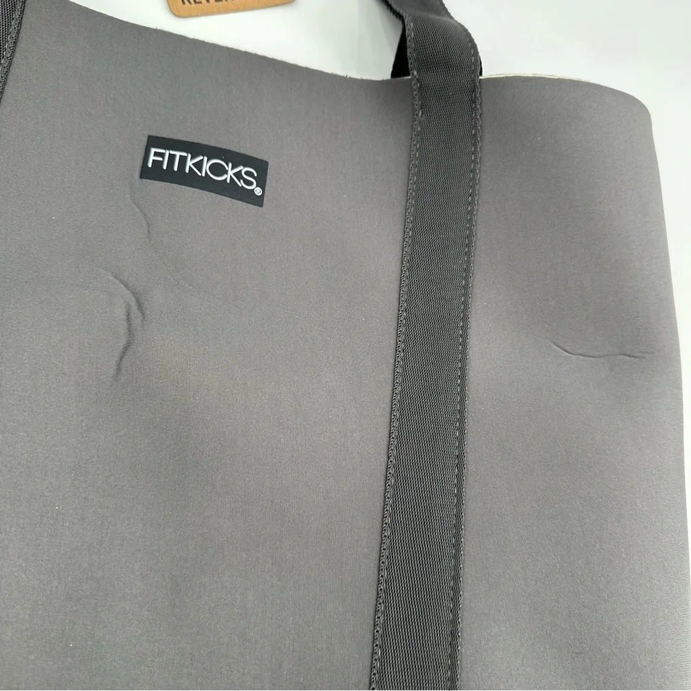 FITKICKS Everyday Tote Reversible Bag Neoprene Bag 2 Handle Black Gray -read